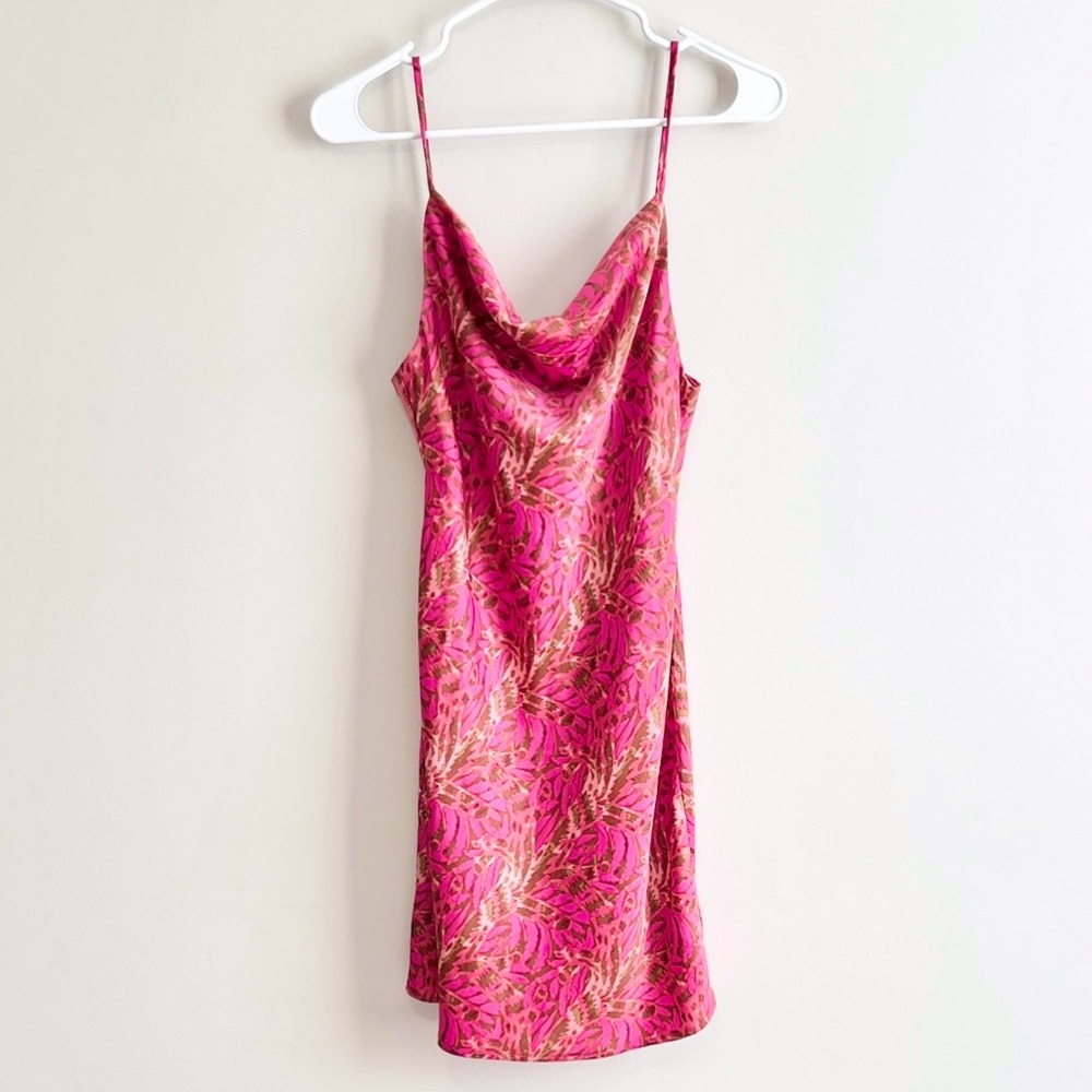 Urban Outfitters Cowl Neck Satin Mini Slip Dress Palm Print